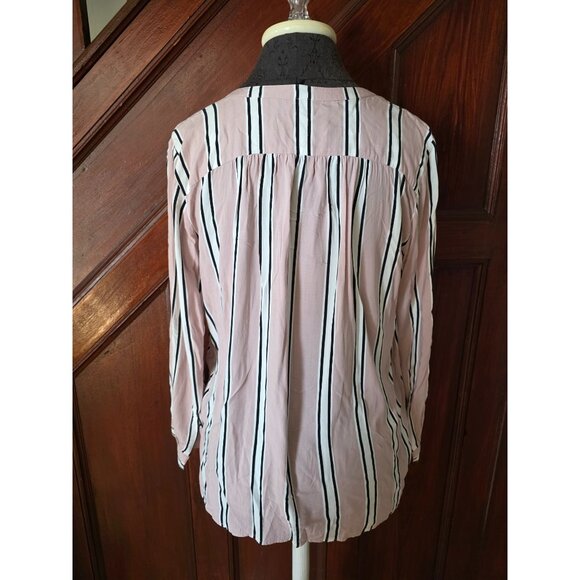 Loft Petites Pink & Black Striped Button-Front Blouse MP - Picture 2 of 7